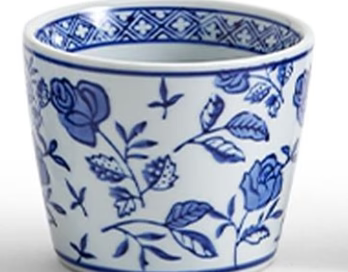 Blue and white hand-painted porcelain Canton Collection cachepot featuring a classic Asian-inspired pattern for plants, tabletop décor, and collected displays.