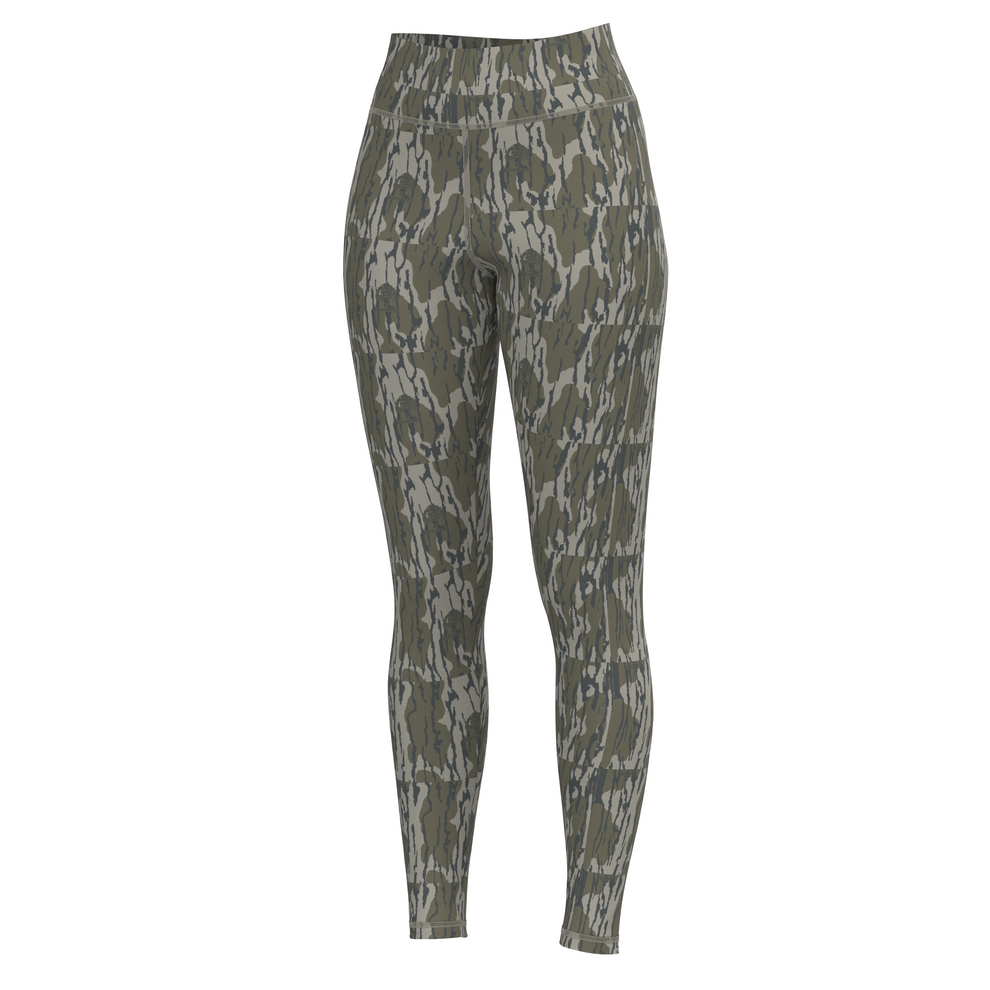 Green camouflage leggings on a white background