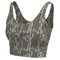 Camouflage-patterned sports bra on a white background