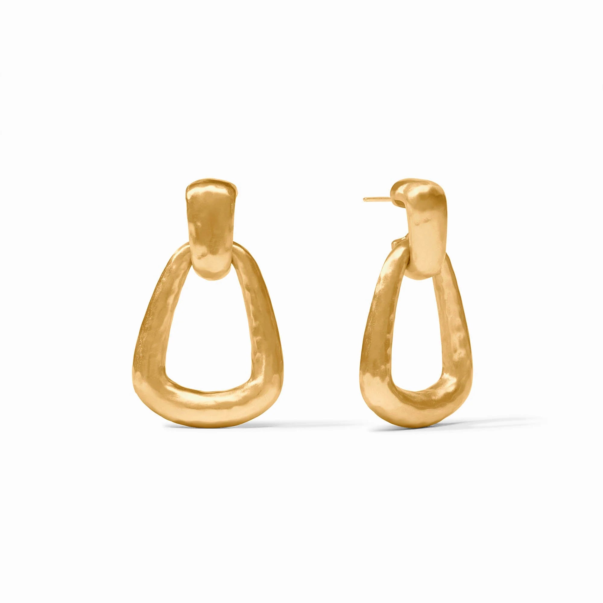 Pair of gold hoop earrings on a white background