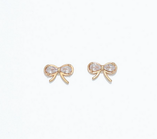 Gold Bows with Crystals | Cuties Hypoallergenic Earrings