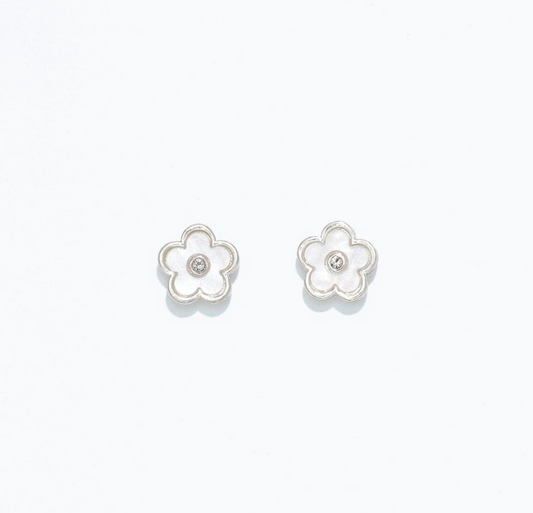 White Flower with Crystal | Cuties Hypoallergenic Earrings
