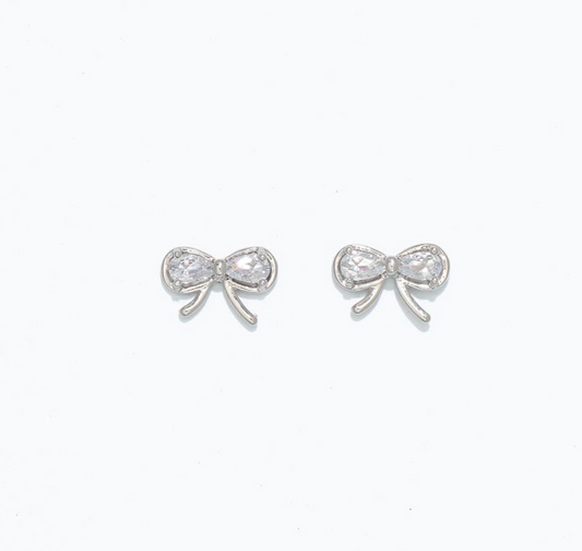 Silver Bows with Crystals | Cuties Hypoallergenic Earrings