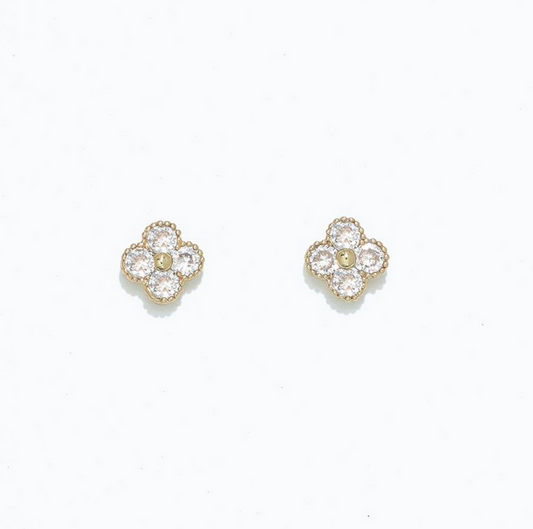 Gold Clovers with Crystals | Cuties Hypoallergenic Earrings