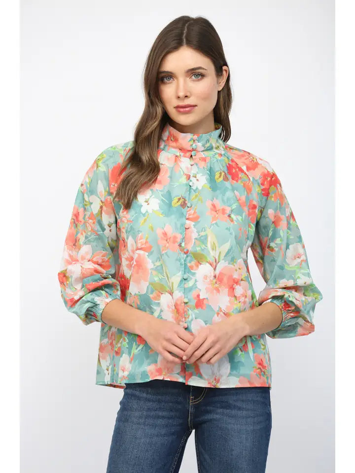 Seafoam Blossom Blouse