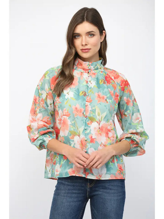 Seafoam Blossom Blouse