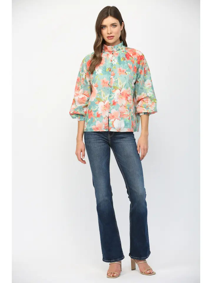 Seafoam Blossom Blouse