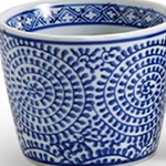 Blue and white hand-painted porcelain Canton Collection cachepot featuring a classic Asian-inspired pattern for plants, tabletop décor, and collected displays.