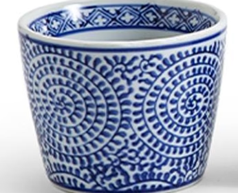 Blue and white hand-painted porcelain Canton Collection cachepot featuring a classic Asian-inspired pattern for plants, tabletop décor, and collected displays.
