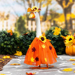 Giddy the Goose wearing a playful ghost costume, perfect for Halloween decorating, front porches, and seasonal home décor.