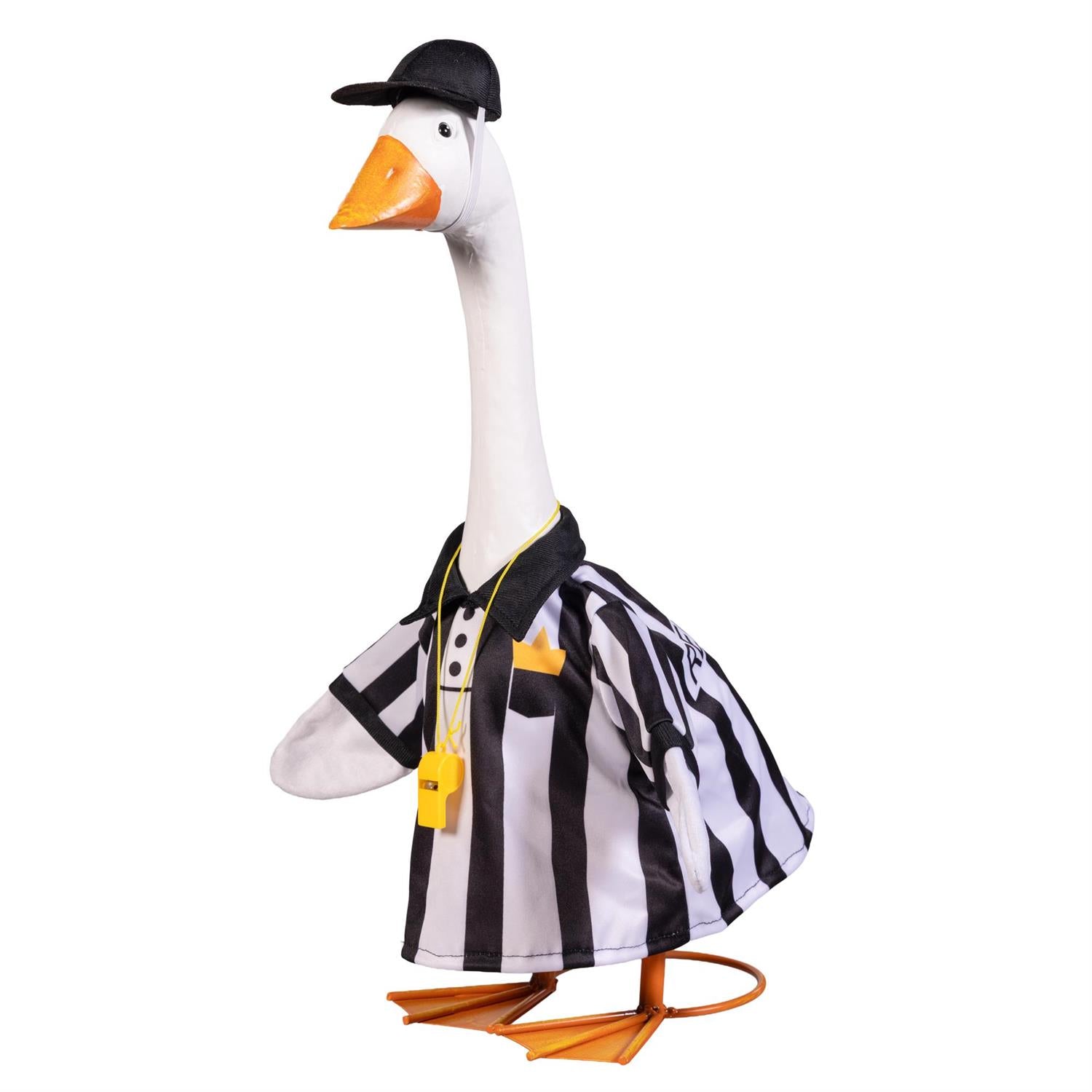 Giddy the Goose wearing a black and white referee outfit, perfect for football season, game day, and sports-themed fall décor.