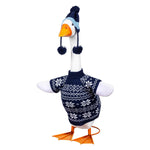 Giddy the Goose Blue Snowflake Sweater Outfit by Evergreen featuring a navy Fair Isle sweater and coordinating knit winter hat with pom-pom details.