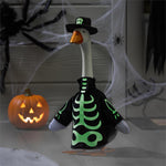 
Giddy the Goose wearing a glow-in-the-dark skeleton outfit for Halloween porch décor and spooky seasonal decorating.