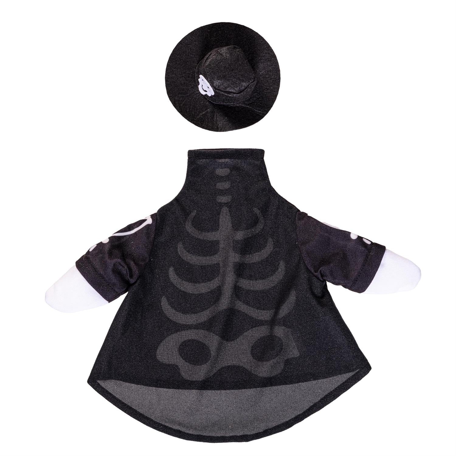 Glow-in-the-dark skeleton outfit for Halloween porch décor and spooky seasonal decorating.