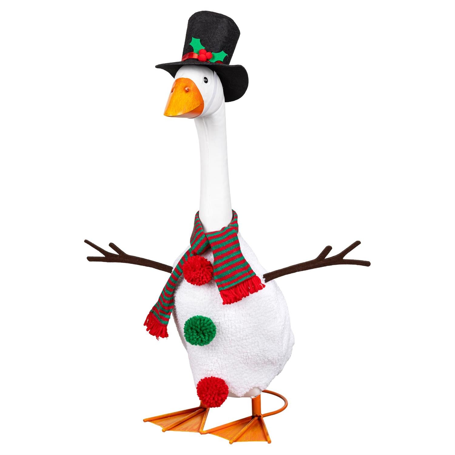 Giddy the Goose Snowman Outfit by Evergreen featuring a festive snowman design with classic winter details for Christmas and winter porch décor.