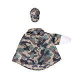 Giddy the Goose camouflage outfit featuring a camo shirt, matching cap, and American flag accessory, designed for fall and outdoor-themed porch décor.