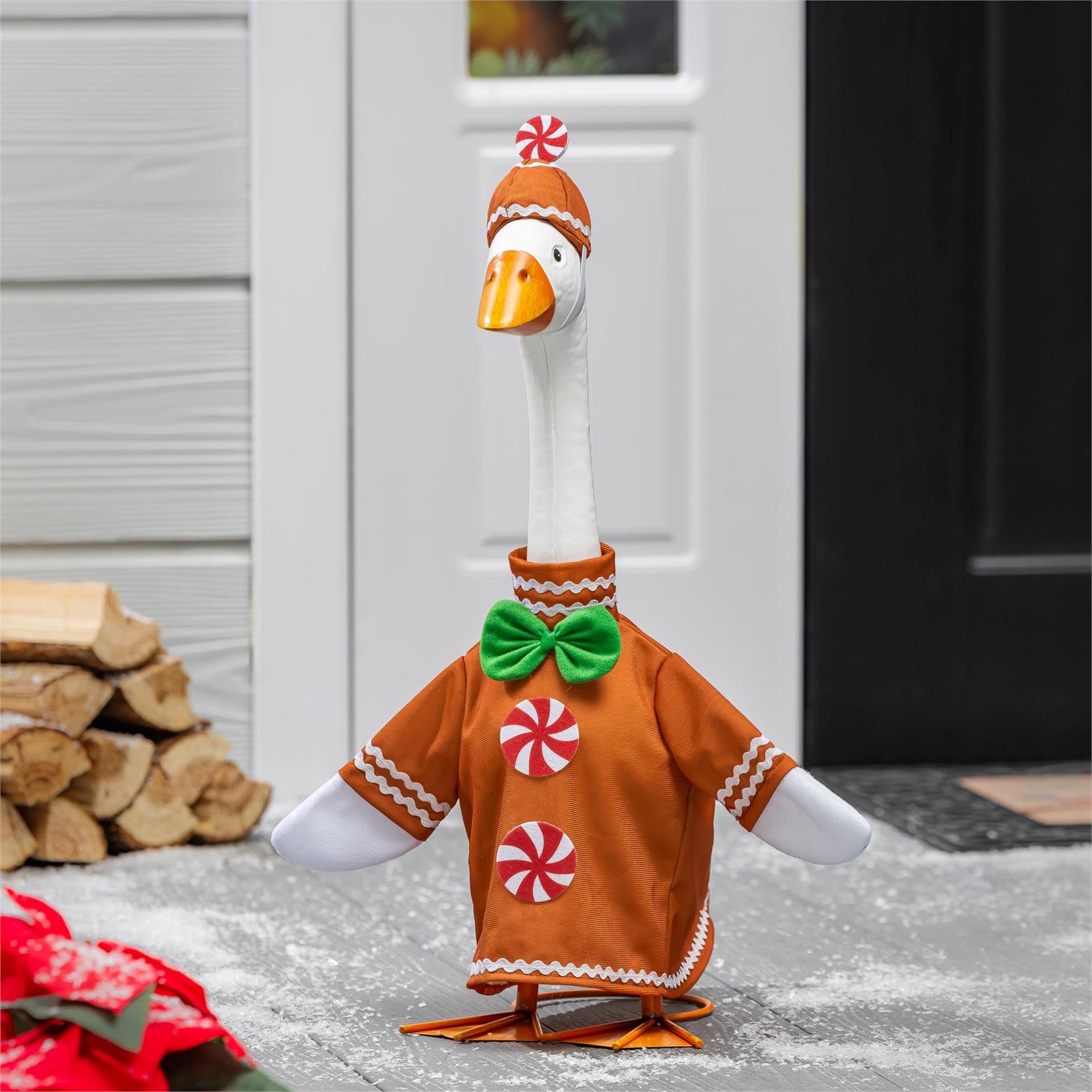 Giddy the Goose Gingerbread Outfit by Evergreen, a festive gingerbread costume designed for dressing the Giddy porch goose for Christmas and holiday displays.