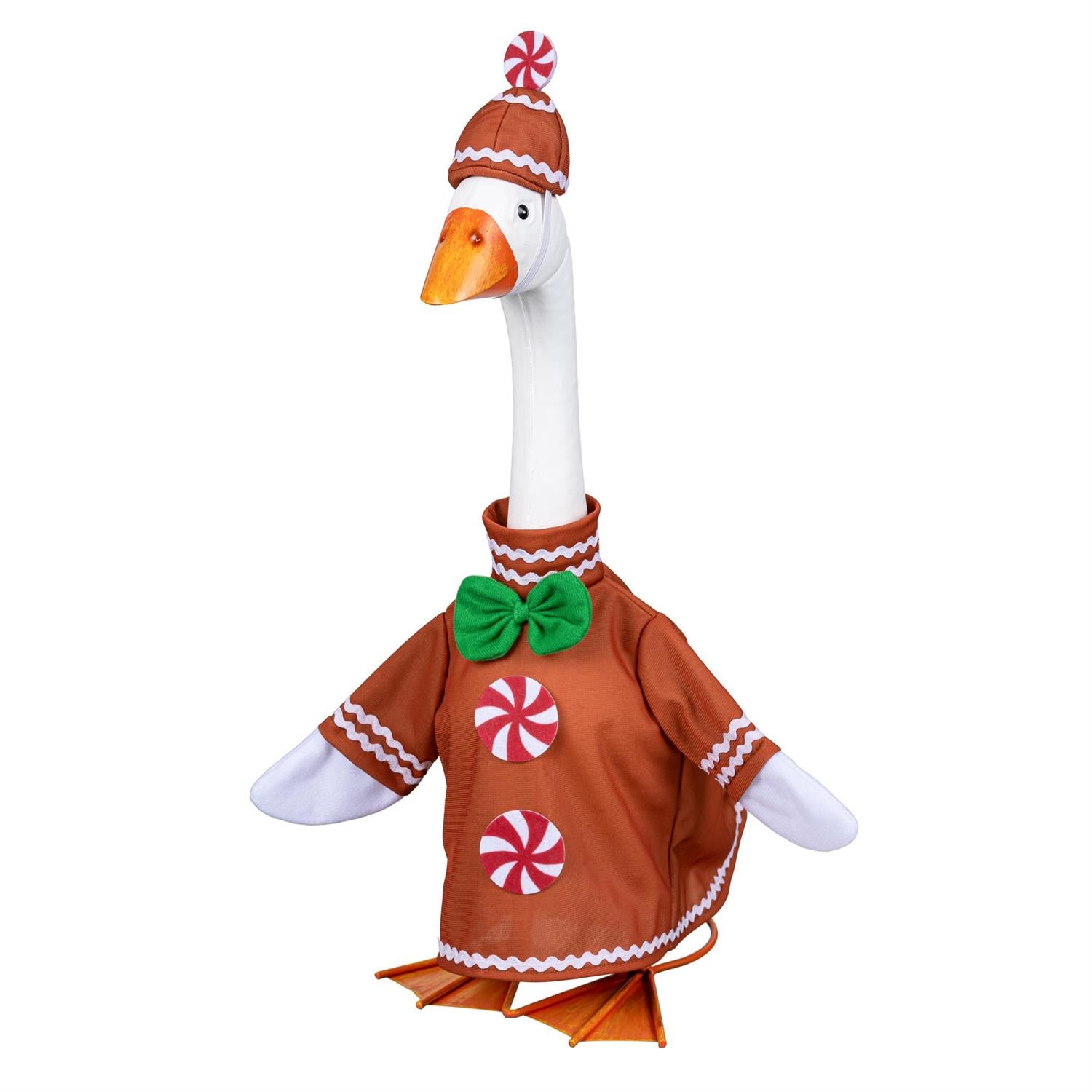 Giddy the Goose Gingerbread Outfit by Evergreen, a festive gingerbread costume designed for dressing the Giddy porch goose for Christmas and holiday displays.