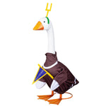 Giddy the Goose dressed in a football goal post outfit with jersey, goal post headpiece, and Touchdown pennant for game day décor.