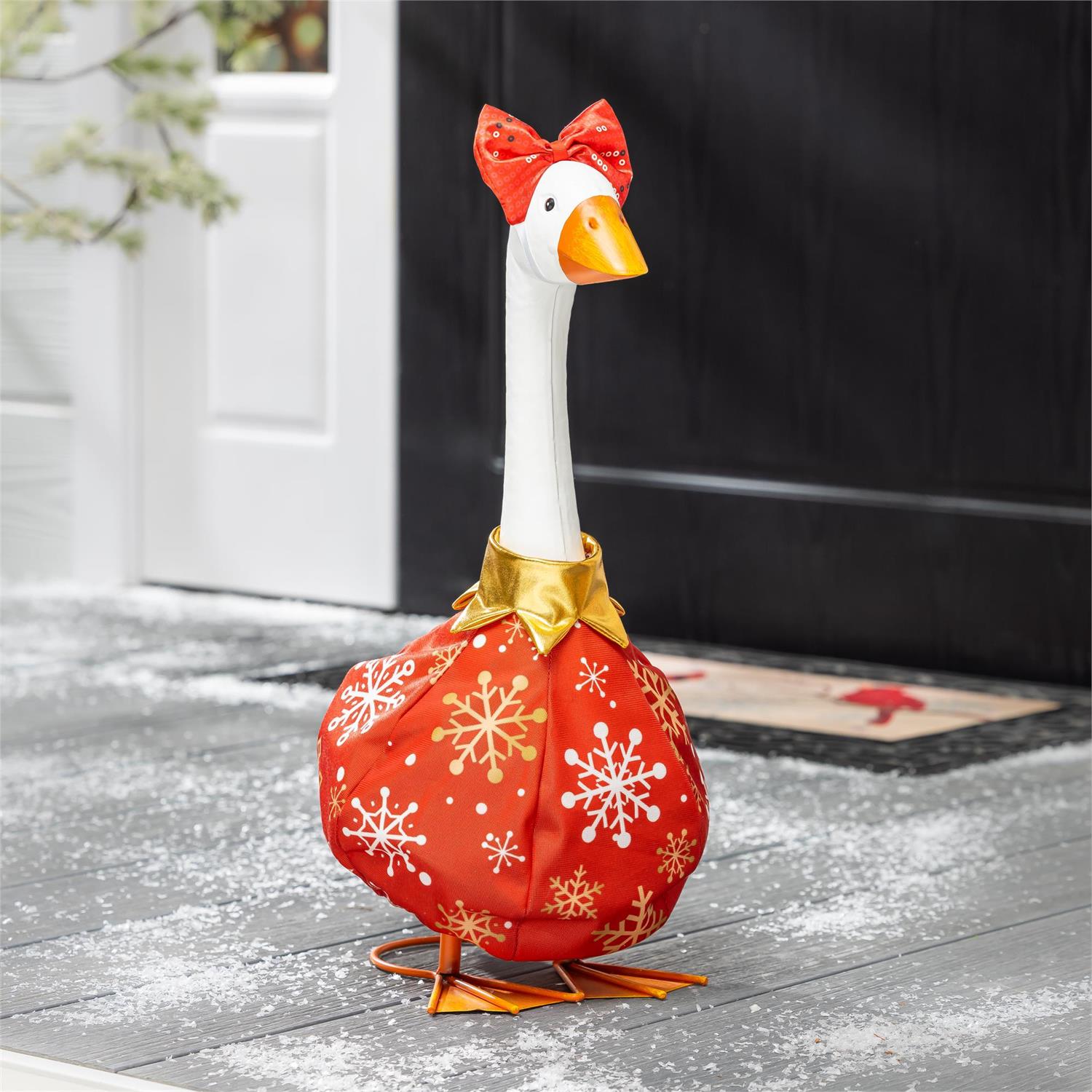 Giddy the Goose Ornament Dress by Evergreen featuring a festive Christmas ornament design for dressing the Giddy porch goose during the holiday season.