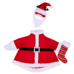 Red Santa Claus costume with hat, coat, and stocking on a white background