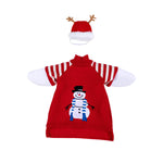 Red sweater with snowman design and matching hat on a white background
