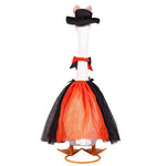 Back view of the Giddy the Goose Witch Outfit featuring a layered black and orange tulle skirt and coordinating neck bow.