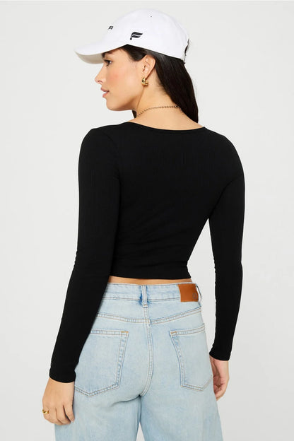 Daily Rib Cropped Square Neck Long-Sleeve