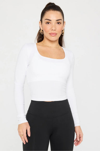 Daily Rib Cropped Square Neck Long-Sleeve