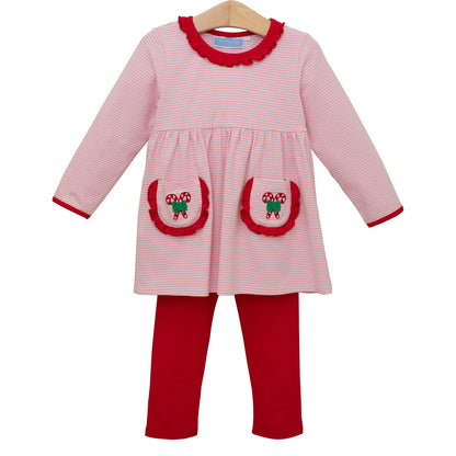 Candy Cane Embroidery Ruffle Pants Set | Trotter Street