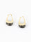 A pair of gold huggie hoop earrings with a dark gray and black marbled stone drop, shown on a clean white background.