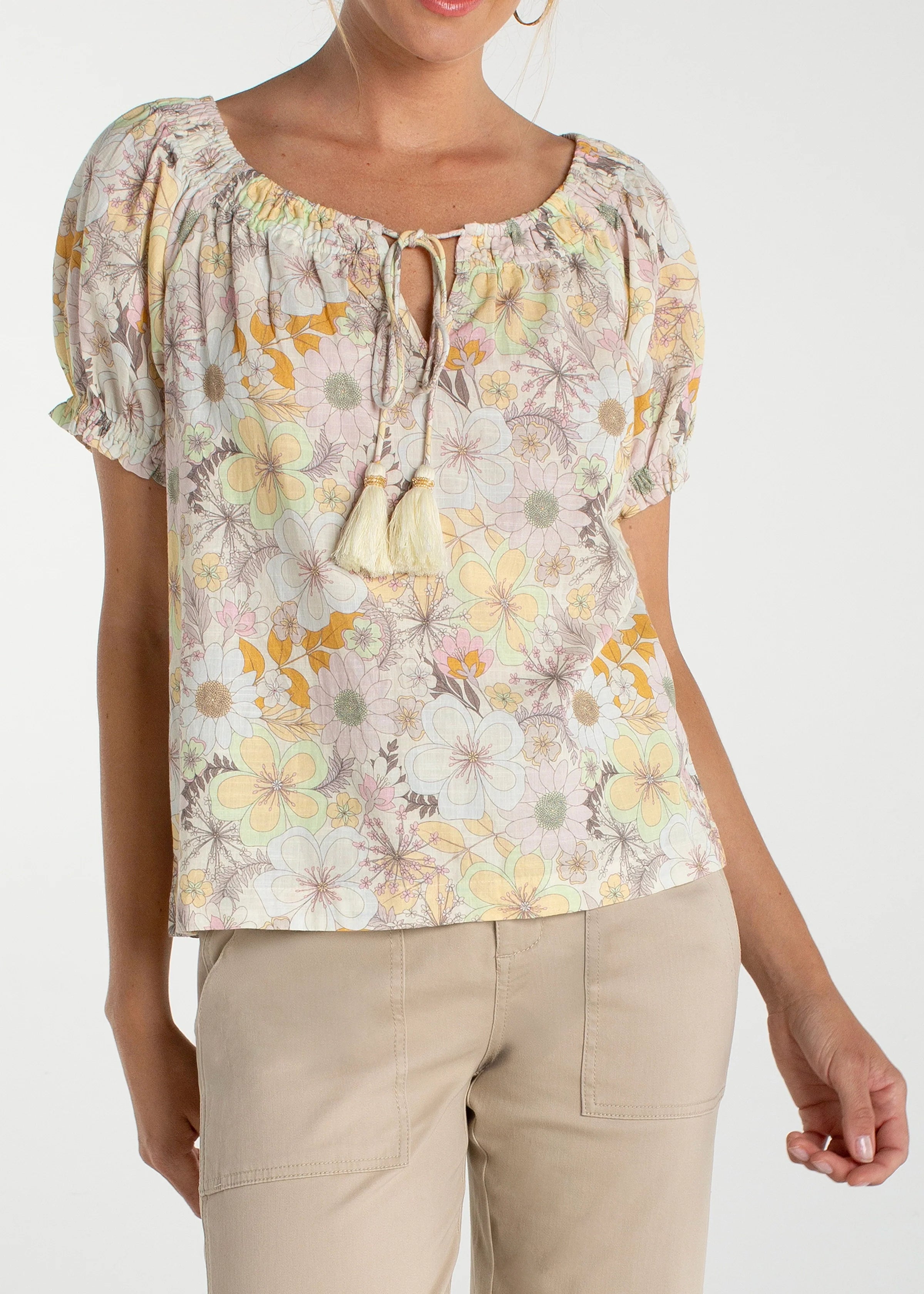 Woven Top With Front Tie