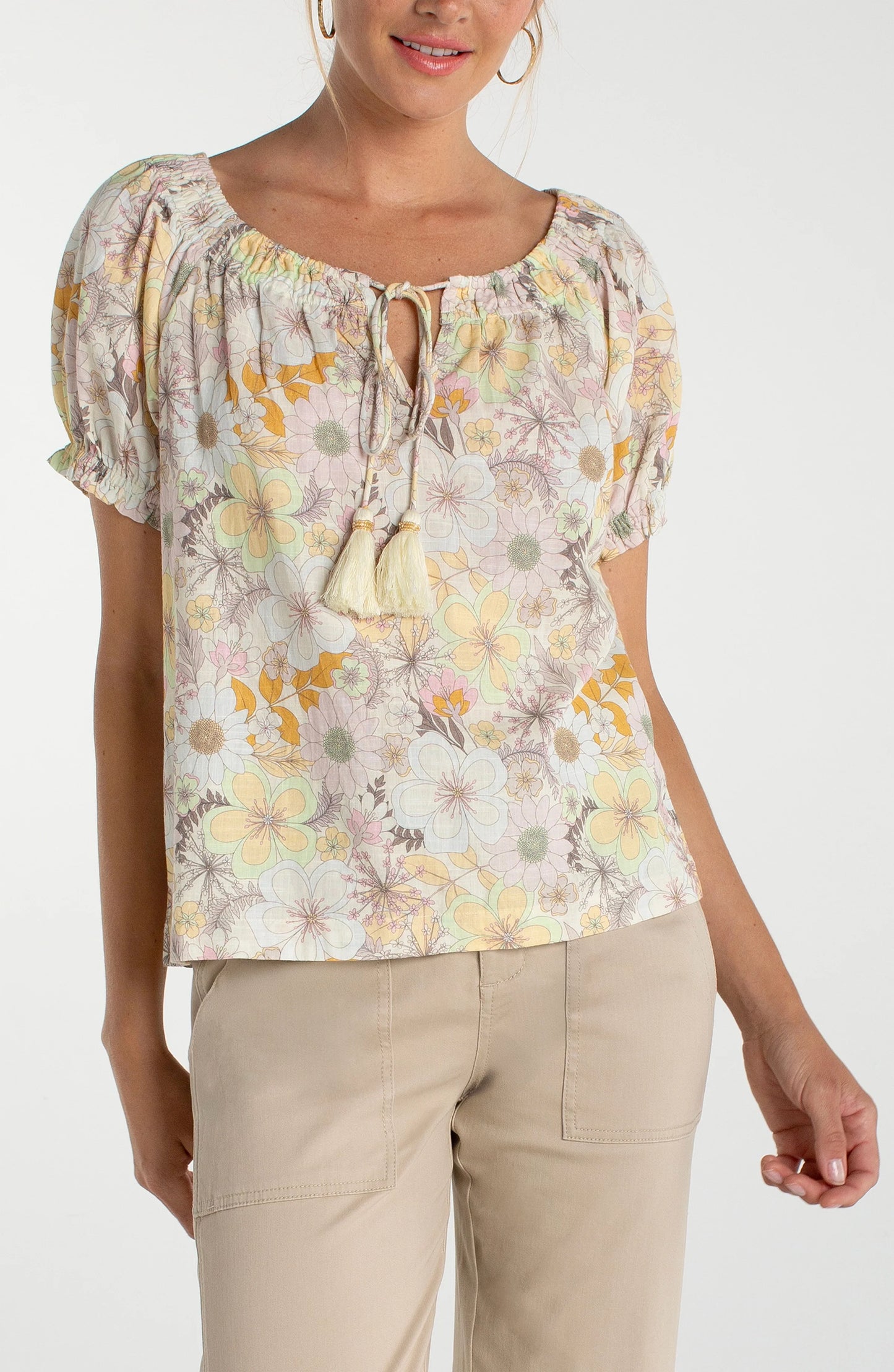 Woven Top With Front Tie