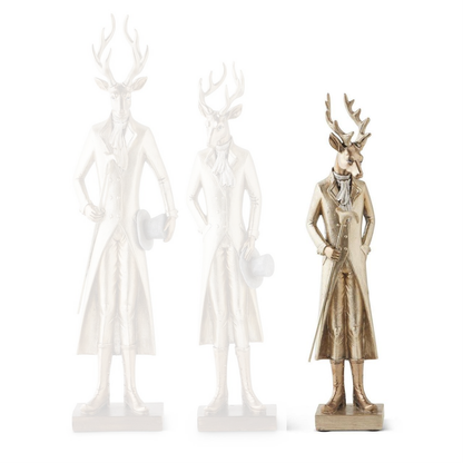 Gold Resin Standing Deer w/Walking Stick