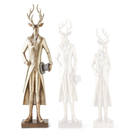 Gold Resin Standing Deer w/Walking Stick