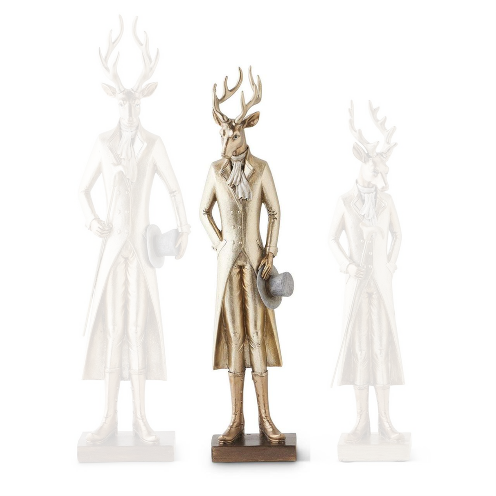 Gold Resin Standing Deer w/Walking Stick