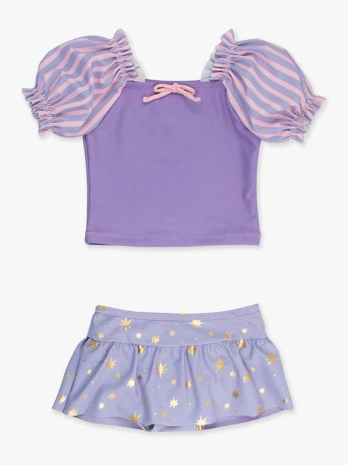 Tower Princess Puffed Sleeve Skirted 2-Piece Swimsuit | RuffleButts