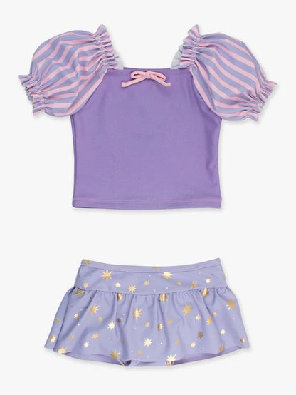 Tower Princess Puffed Sleeve Skirted 2-Piece Swimsuit | RuffleButts