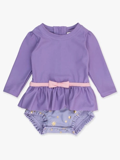 Tower Princess Long Sleeve Bow Skirted One Piece Swimsuit | RuffleButts