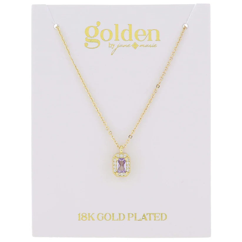 Birthstone Baguette Necklace | 18K Gold Plated .35" Pendant