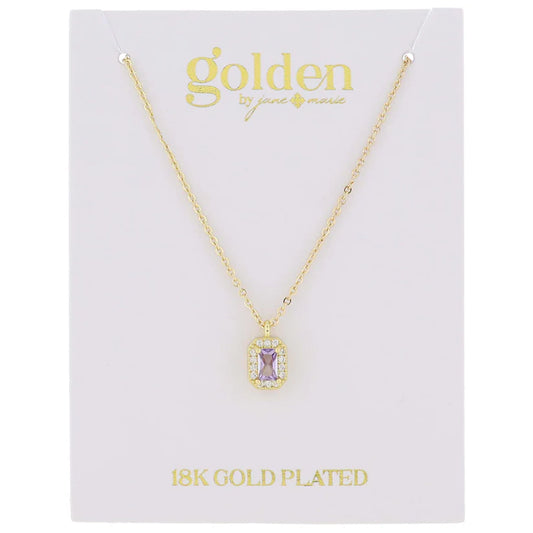 Birthstone Baguette Necklace | 18K Gold Plated .35" Pendant