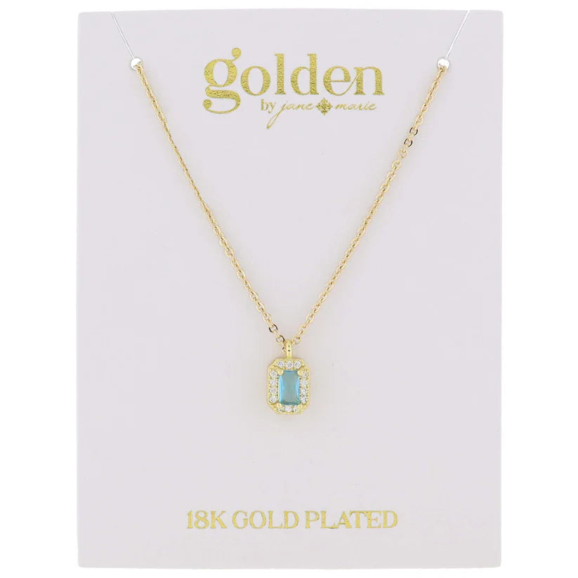 Birthstone Baguette Necklace | 18K Gold Plated .35" Pendant