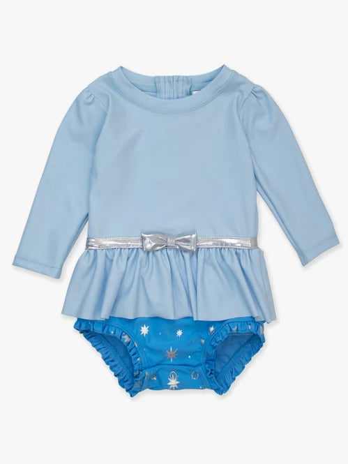 Glass Slipper Princess Long Sleeve Bow Skirted One Piece Swimsuit | RuffleButts