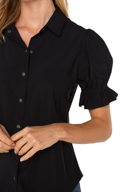 Snap Front Elbow Puff Sleeve Knit Shirt | Liverpool