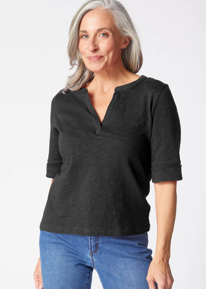 Split V-Neck Cotton Tee