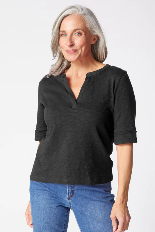 Split V-Neck Cotton Tee