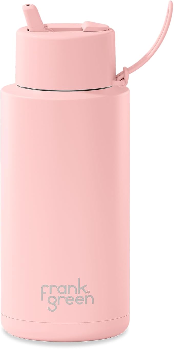 Ceramic Reusable Bottle with Flip Straw Lid | Large 34oz