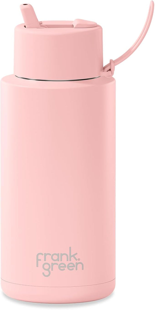 Ceramic Reusable Bottle with Flip Straw Lid | Large 34oz