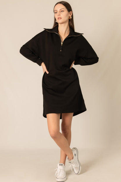 Butter Modal Quarter Zip Up Long Sleeve Dress