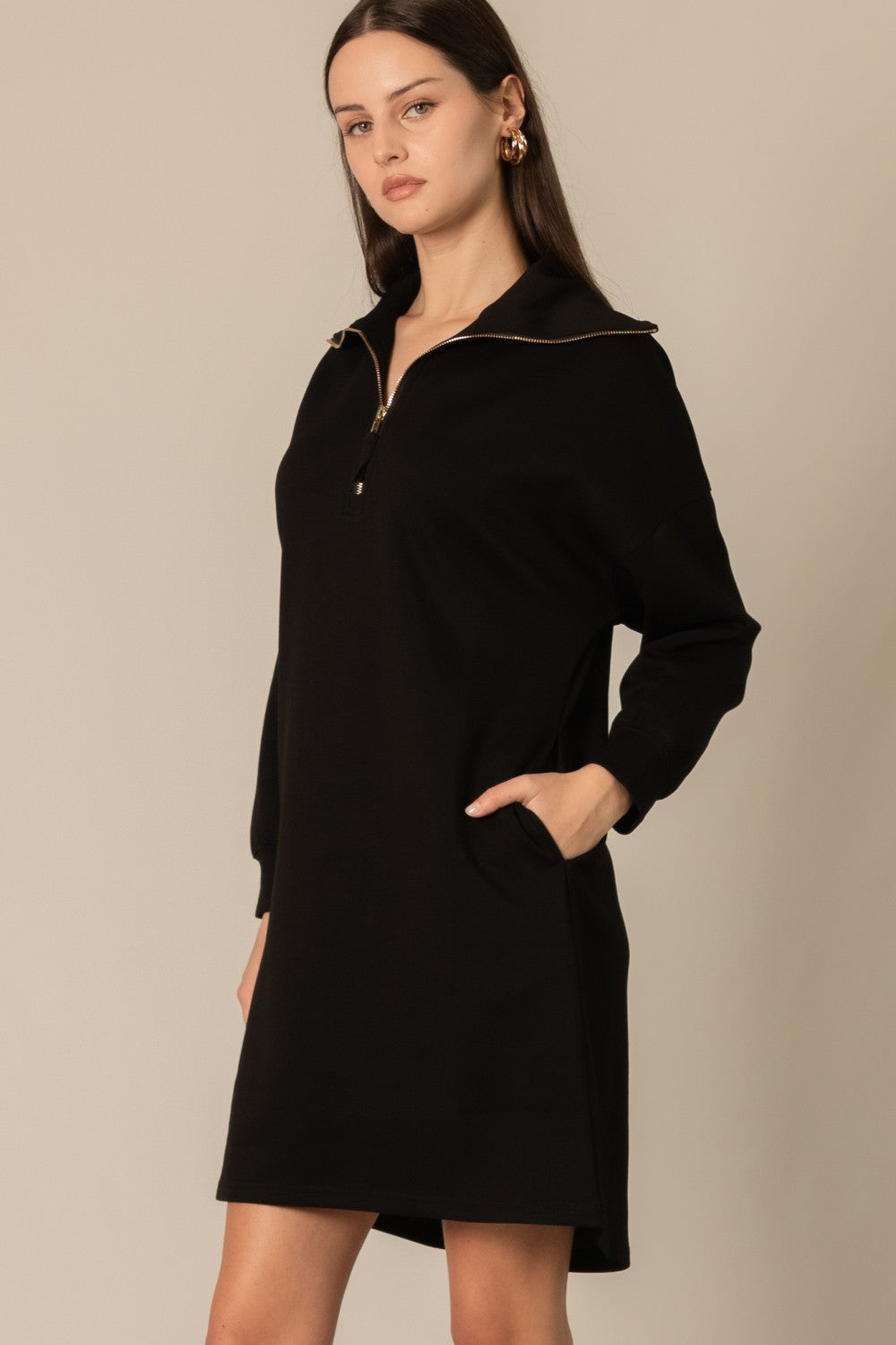 Butter Modal Quarter Zip Up Long Sleeve Dress